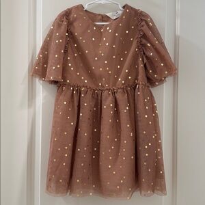 H&M Girls Brown Dress with Gold Dots
